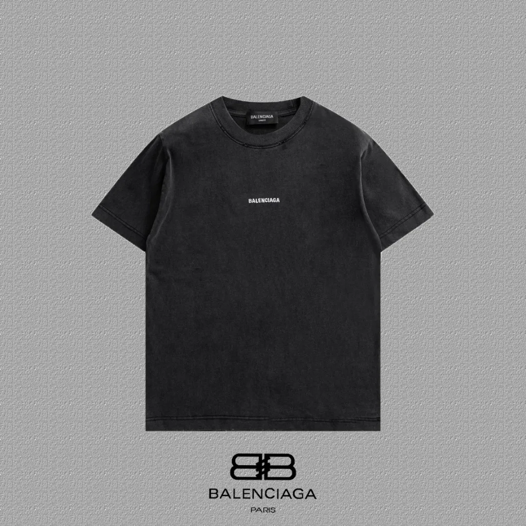 P100✨🔥 [balenciaga] 2026FW short-sleeved T-shirt Premium 26s double yarn 300g fabric embroidery process wash water spray Ma Jiu distressed color: wash water black wash water white wash water Khaki Size: S M L XL 2XL